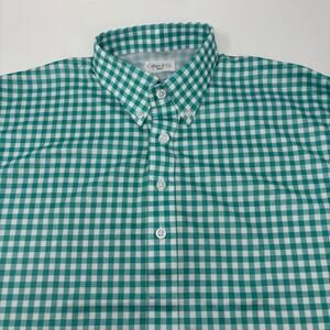 Collars & Co Mens Medium Green White Check Short Sleeve Polo Shirt